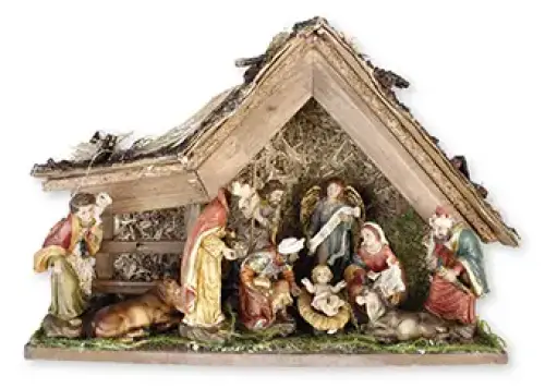 4 1/2" 10 Figure Resin Nativity Set with Stable