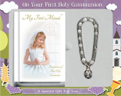 Girl's Communion Gift Set With Rosary Bracelet