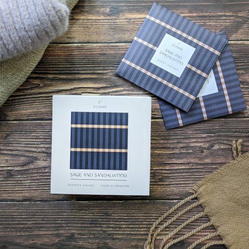 Scented Drawer Sachets (Sage & Sandlewood) In Printed Box - Blue