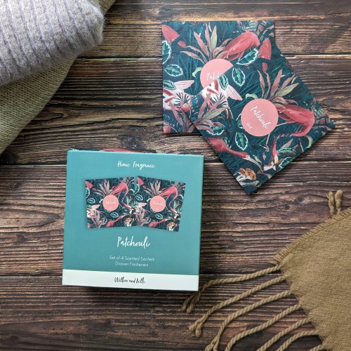 Scented Drawer Sachets (Patchouli) In Printed Box - Jungle Green