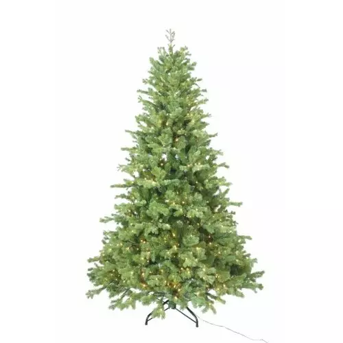 7.5' Warm White pre lit Lakeland Fir With Hinged Branches & Metal Swivel Stand