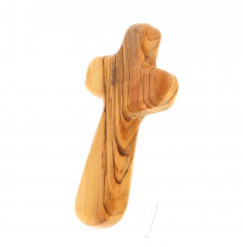 Wide Hand Carved Olive Wood Holding Cross