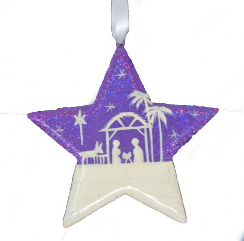 Purple Glitter Nativity Scene Star Christmas Decoration