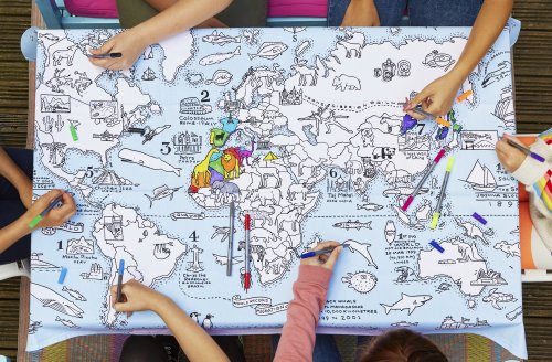 World Map Tablecloth - Colour In & Learn