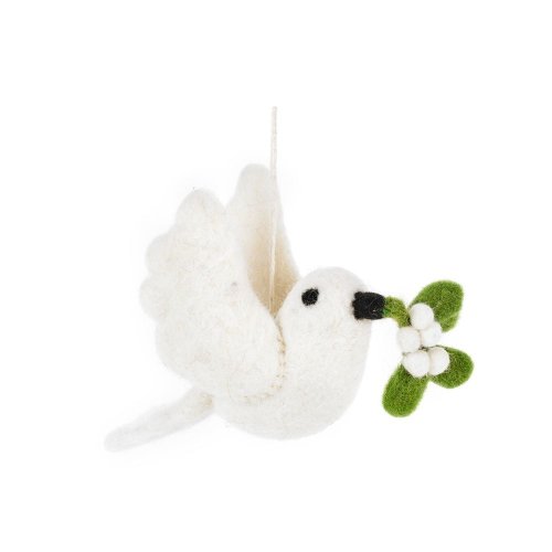 Handmade Felt Mistletoe Dove Hanging Christmas Decoration