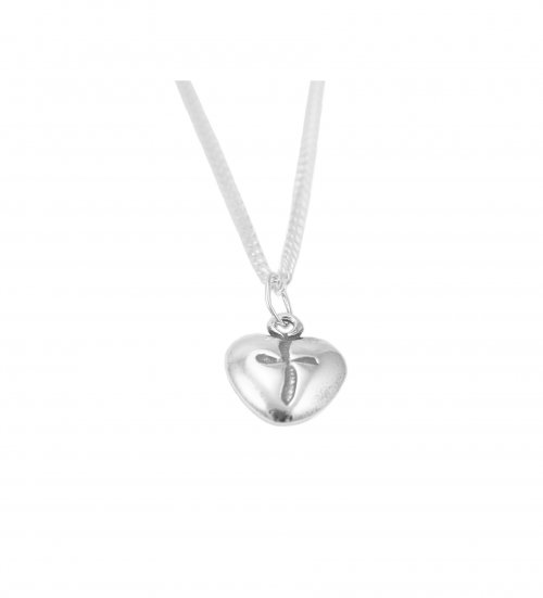 Silver Antiqued Heart Pendant with Curved Cross Centre