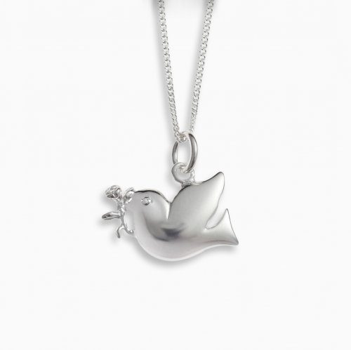 Silver Dove with Olive Branch Pendant