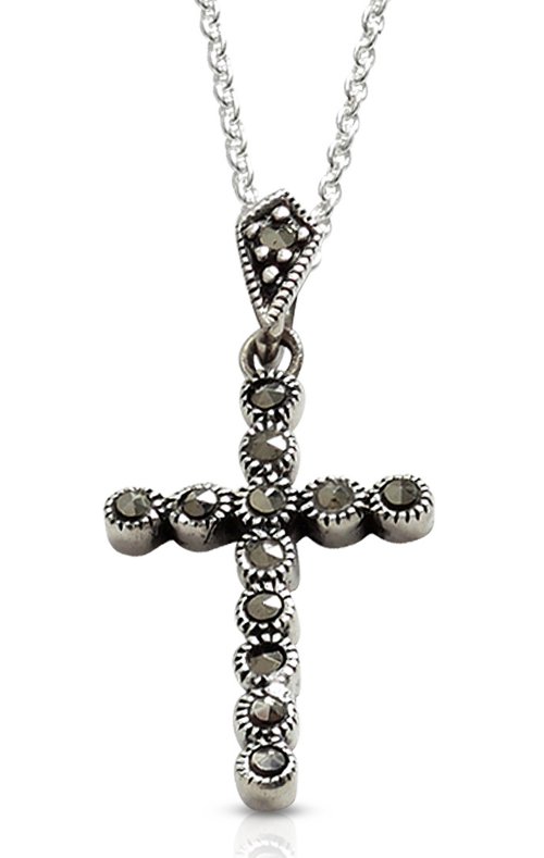 Silver Marcasite Round Set Cross Pendant