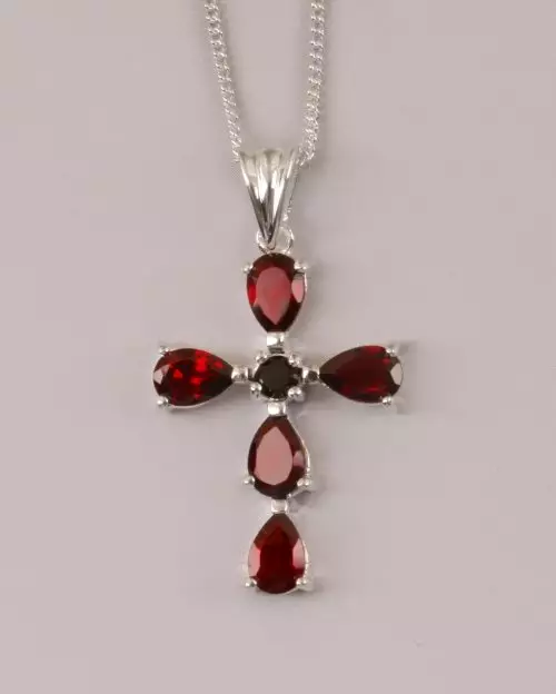 Silver Garnet Cross Pendant