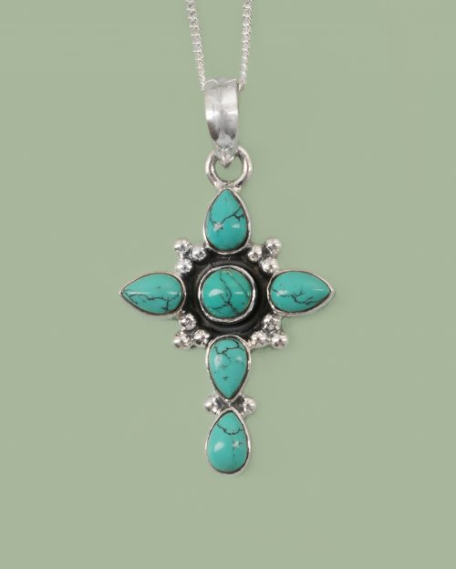 Silver Turquoise Cross Pendant