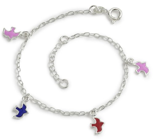 Children's Silver Bracelet with Enamel Dove Charms