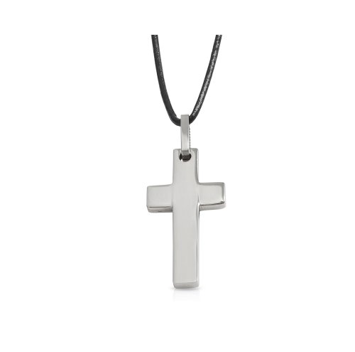 High Polished Cross Pendant on Leather Cord