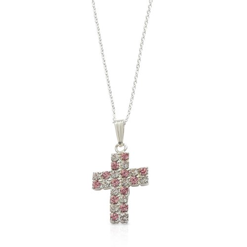 Swarovski Crystal Double Row Light Rose Cross Pendant