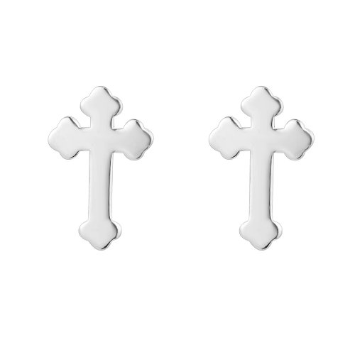 Sterling Silver Plain Club Cross Earrings