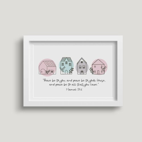 'Peace Be To Your House' (Scandi Home) 7x5 White Framed Print