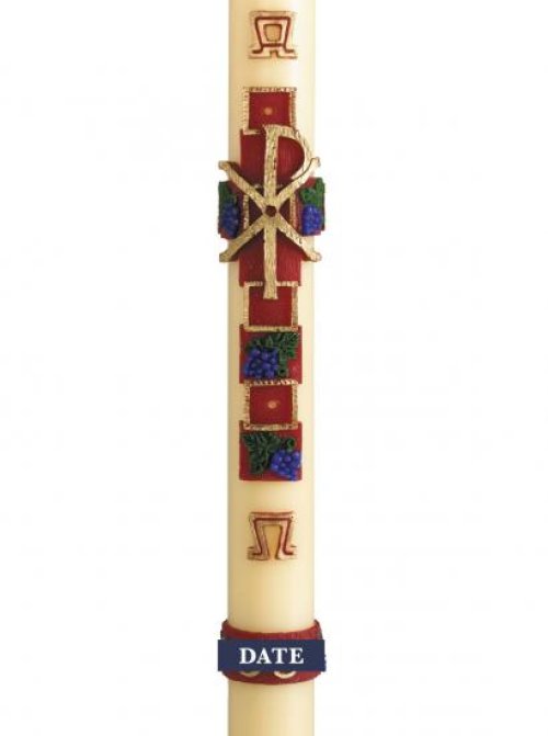 30" x 2" Paschal Candle with Cross with Grapes Design Wax Relief