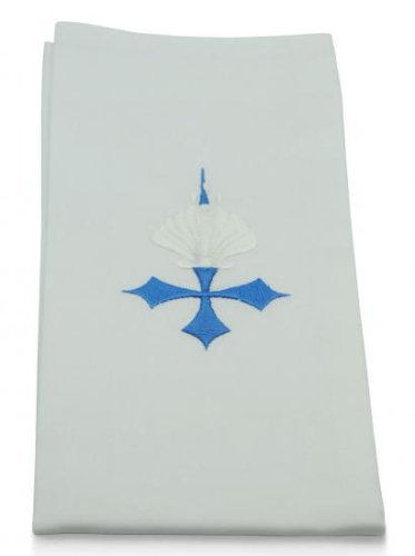 12" X 20" Baptismal Towel Blue Cross with White Shell - Pack 1