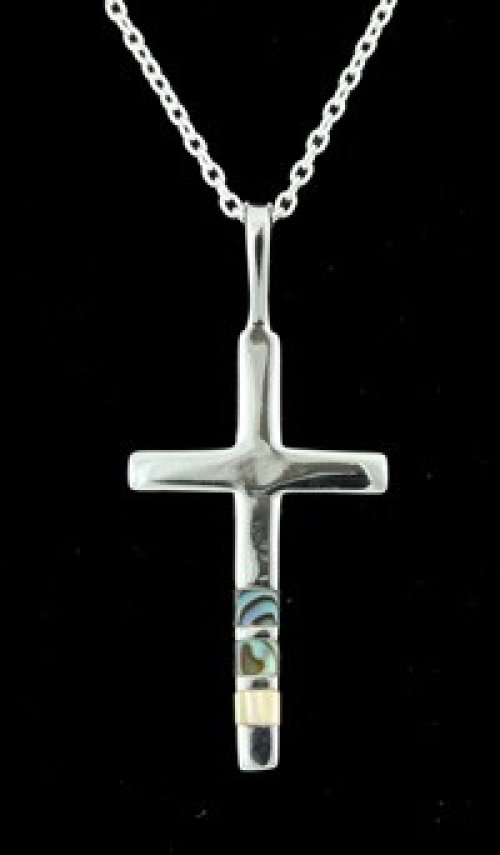 Silver Cross with Paua Shell Inlay