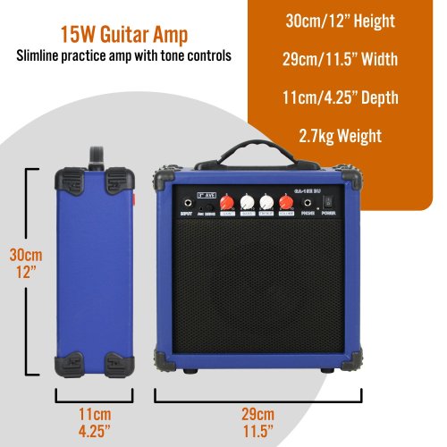 3rd Avenue 15 Watt Electric Guitar Amp - Blue