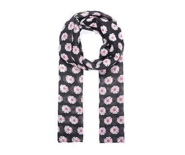 Black Daisy Print Scarf