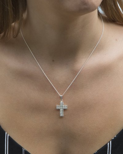 Double Row Swarovski Crystal Cross Pendant