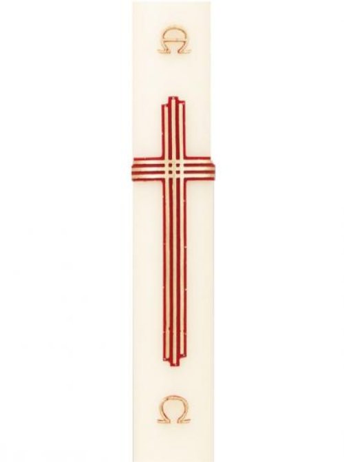 30" x 2" Paschal Candle with Red & Gold Cross Design Wax Relief