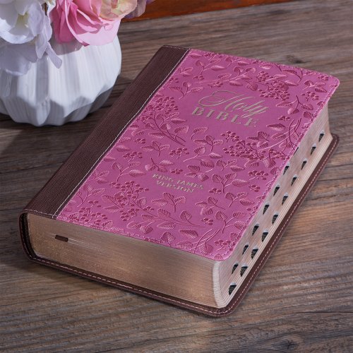 Brown and Berry Pink Faux Leather Giant Print Standard-size King James Version Bible with Thumb Index