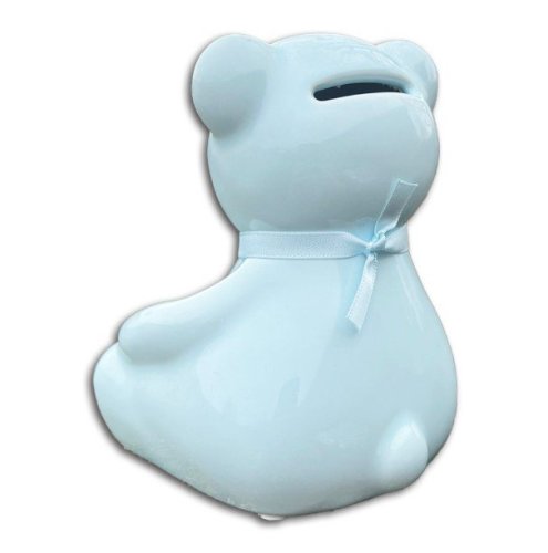 Teddy Money Box & Cross Blue