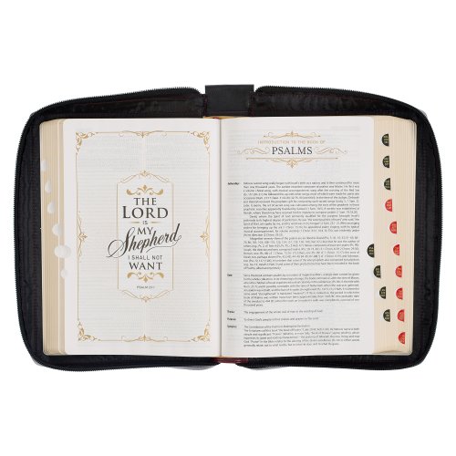 Burgundy and Black Faux Leather King James Version Study Bible with Thumb Index and Zippered Closure