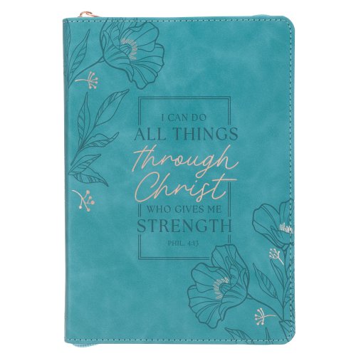 Journal Classic Zip Teal All Things Through Christ Phil. 4:13