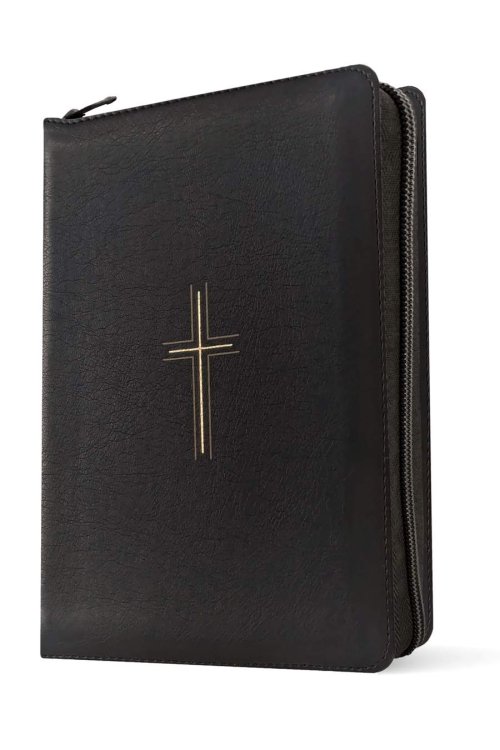 NLT Compact Giant Print Zipper Bible, Filament Enabled (LeatherLike, Black Cross, Indexed, Red Letter)