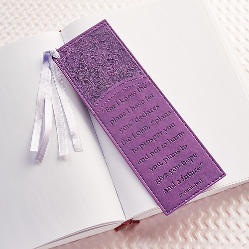 For I Know the Plans Purple Faux Leather Bookmark - Jeremiah 29:11