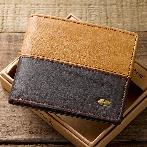 Two-Tone Genuine Leather Wallet with Cross Stud