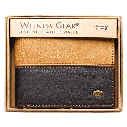 Two-Tone Genuine Leather Wallet with Cross Stud