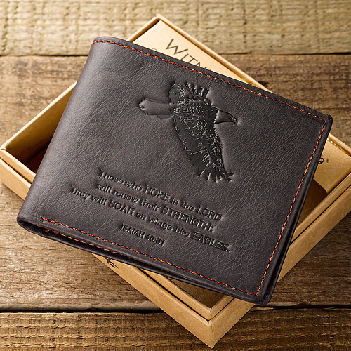 Brown Genuine Leather Wallet - Isaiah 40:31