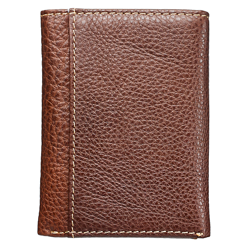 Brown Genuine Leather Tri-Fold Wallet w/Cross