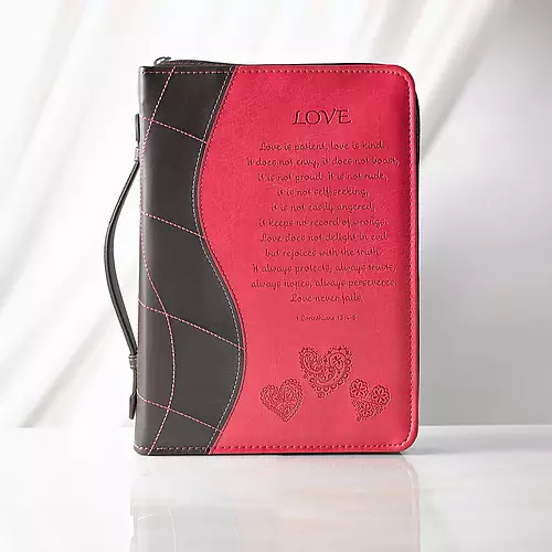 Medium "Love" Pink Imitation Leather Bible Cover