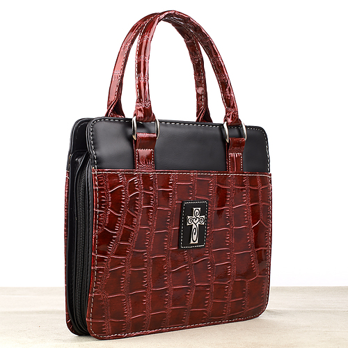 Medium  Cross Burgundy Croc-Embossed Patent Purse-Style Bible Cover,