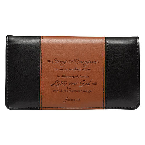 Checkbook Wallet Black/Brown Strong & Courageous Josh. 1:9