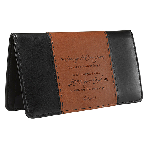 Checkbook Wallet Black/Brown Strong & Courageous Josh. 1:9