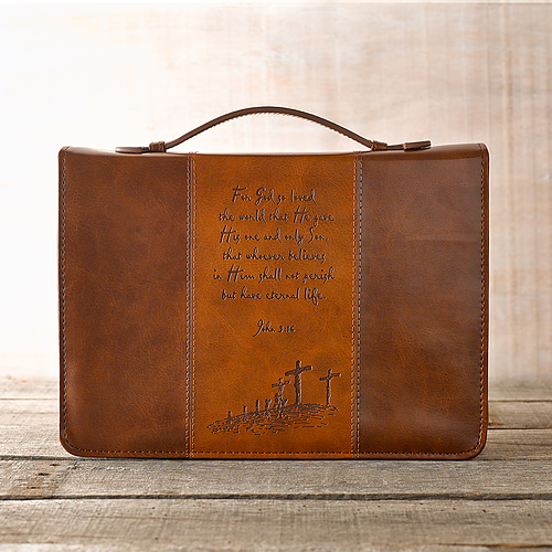 Large John 3:16 (Brown/Tan) Two-tone LuxLeather Bible Cover