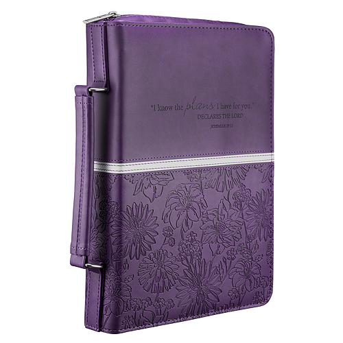 Large "I Know the Plans" Purple Floral Faux Leather Fashion Bible Cover - Jeremiah 29:11