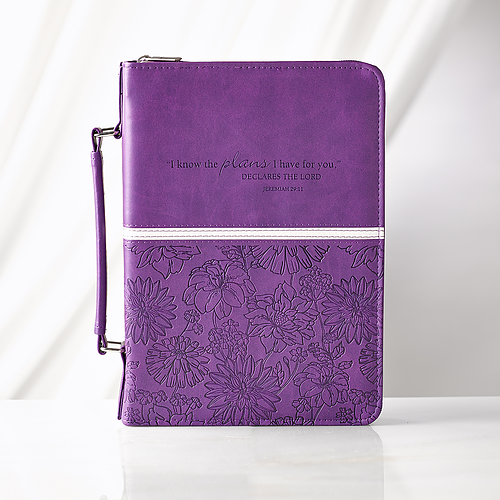 Large "I Know the Plans" Purple Floral Faux Leather Fashion Bible Cover - Jeremiah 29:11