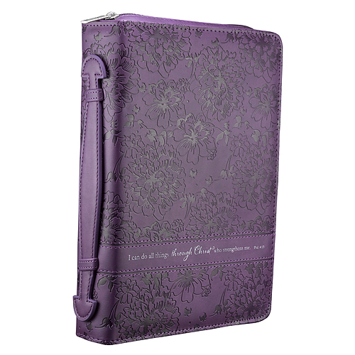 Medium Philippians 4:13 Purple Floral LuxLeather Bible Cover