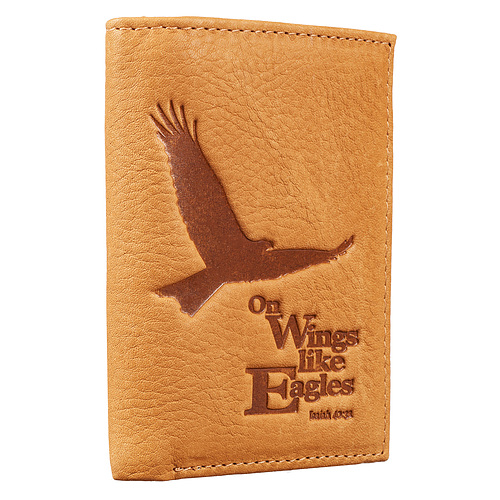 Saddle Tan Genuine Leather Tri-Fold Wallet - Isaiah 40:31