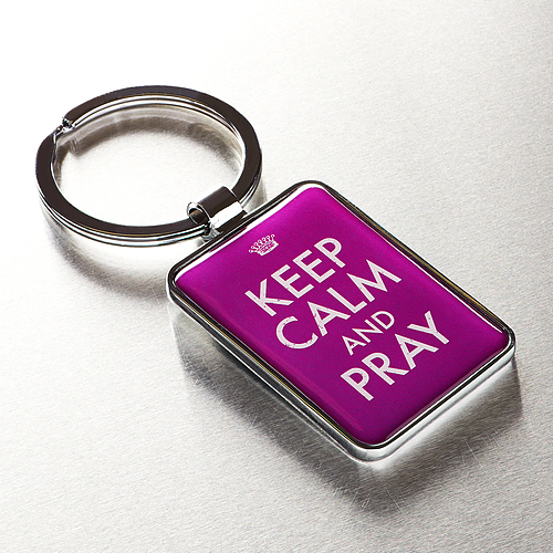 Christian Art Gifts Metal Keychain for Women: Keep Calm and Pray - Philippians 4:6 Inspirational Bible Verse Faith Inspired Split Metal Ring Keychain, Purple