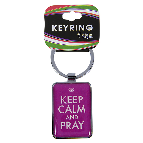 Christian Art Gifts Metal Keychain for Women: Keep Calm and Pray - Philippians 4:6 Inspirational Bible Verse Faith Inspired Split Metal Ring Keychain, Purple