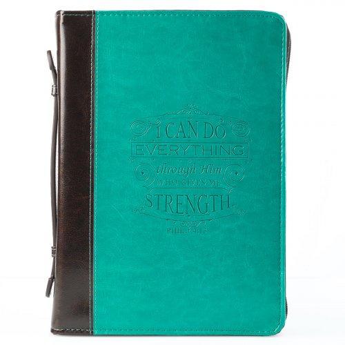 Large I Can Do Everything Turquoise & Brown Faux Leather Fashion Bible Cover