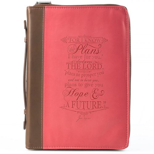 Large  The Plans Pink Faux Leather Bible Cover, Zippered Case w/Handle - Jeremiah 29:11