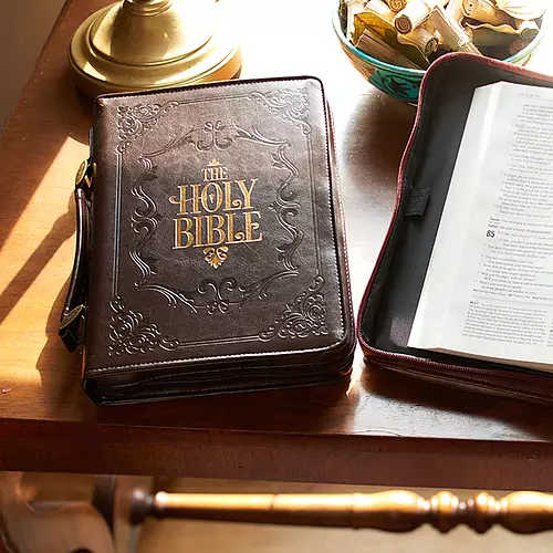 Large The Holy Bible Dark Brown Faux Leather Classic Bible Cover